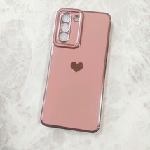 Galaxy S21 ケース　くすみピンク　ハート　ふちどり　メッキ風　可愛い_画像4