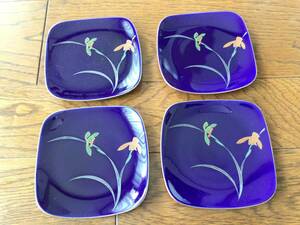● 香蘭社 菊 紫紺色 銘々皿 4客 小皿 菓子皿●未使用