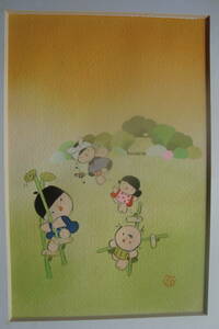 Art hand Auction عنصر نادر نادر شوجي إيكهارا، صورة للأطفال مكتوبة بخط اليد بالألوان المائية مؤطرة [اللعب على ركائز متينة] أصالة موقعة مضمونة رسم مانغا للحكايات الشعبية اليابانية, تلوين, ألوان مائية, لَوحَة