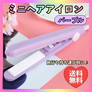 ミニ ヘアアイロン 2way パープル紫色 ストレート コンパクト 携帯用