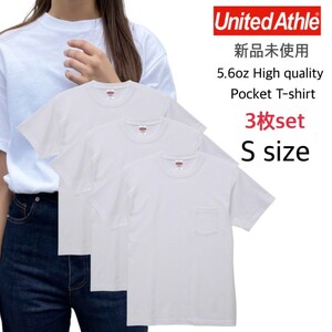 新品 ユナイテッドアスレ ポケット付 ハイクオリティー Tシャツ 白 Sサイズ 3枚 ホワイト United Athle 500601