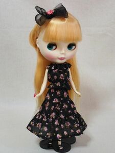 Doll Dressing♪ハンドメイド ネオブライス サイズお洋服セット人形アウトフィット/衣装/ドール服/スカート黒/花柄ブラウス/ドレス/blythe