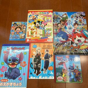 ONEPIECEメモ帳・ディズニー落書き帳・妖怪ウォッチクリアファイル・リロ&スティッチ絵本と塗り絵・僕のヒーローアカデミア自由帳