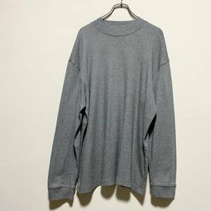 アメリカ古着　モックネック　長袖　Tシャツ　ロンT　無地　Lサイズ　コットン　ライトグレー　【P383】