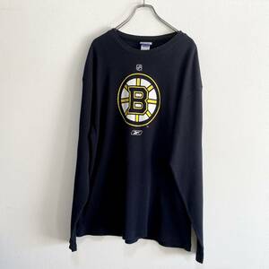 アメリカ古着　ボストン・ブルーインズ　サーマルカットソー　長袖　Tシャツ　ロンT　ワッフル生地　NHL 【P410】