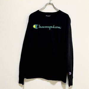 アメリカ古着　champion　チャンピオン　長袖　Tシャツ　ロンT　ロゴプリント　Sサイズ　コットン　ブラック　【P471】