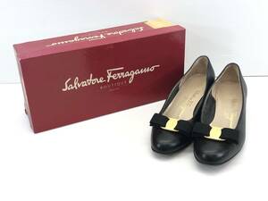 □難あり Salvatore Ferragamo フェラガモ ヴァラリボン リザード型押し レザーパンプス 23.5cm□