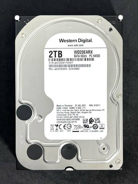 【送料無料】★ 2TB ★ Western Digital / WD20EARX　【使用時間：8538ｈ】　2021年製　良品　3.5インチ 内蔵HDD　SATA