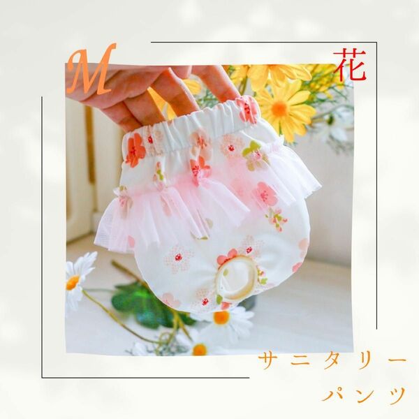 【Ｍ】サニタリーパンツ　花柄　フラワー　犬　ペット　散歩　女の子　ピンク