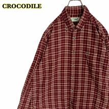 CROCODILE クロコダイル　長袖シャツ　チェックシャツ　ボタンダウン　刺繍　メンズ　LLサイズ　【AY1338】_画像1