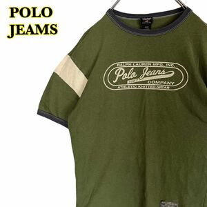 POLO JEAMS ポロジーンズ　半袖Tシャツ　プリントTシャツ　カーキ　メンズ　Sサイズ　【AY1353】