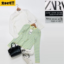 2セット 未使用品 /M/ ZARA ホワイトカラーシャツ イエローロンティ レディース タグ カジュアルトップス大人可愛いグリーン デイリー ザラ_画像1