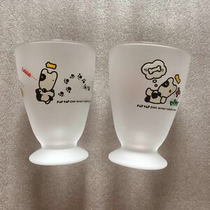 * retro * ultra rare not for sale 1992 year Mister Donut Pup tappap tap . tail .. dog glass 2 piece set 