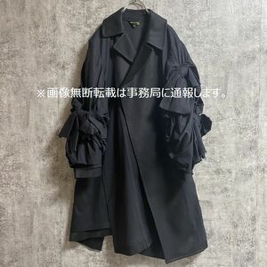 未使用 2021AW COMME des GARCONS コムデギャルソン☆Landscape of Shadow/モノクロームの風景期 リボン アシンメトリー コート/S ブラック