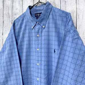 ラルフローレン Ralph Lauren BLAKE TWO-PLY COTTON チェックシャツ 長袖シャツ メンズ ワンポイント コットン100% XXLサイズ 3‐775の画像3