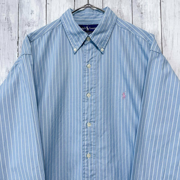 ラルフローレン Ralph Lauren YARMOUTH ストライプシャツ PINPOINT OXFORD 長袖シャツ メンズ ワンポイント サイズ16 Lサイズ 3‐790