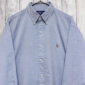 ラルフローレン Ralph Lauren YARMOUTH PINPOINT OXFORD長袖シャツ メンズ ワンポイント コットン100% サイズ16 Lサイズ 3‐824