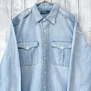 ラルフローレン Ralph Lauren デニムシャツ ワークシャツ 長袖シャツ メンズ コットン100% Lサイズ 3‐856