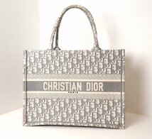 超美品 Dior(ディオール) ブックトート ミディアム グレー ハンドバッグ キャンバス トロッター オブリーク_画像1