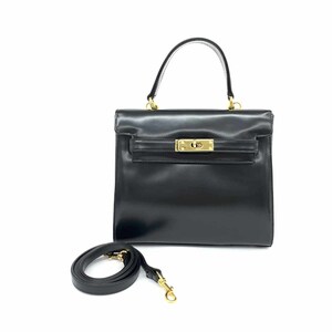 良好◆MILA SCHON ミラショーン 2WAYバッグ◆ ブラック レザー トップハンドル レディース ヴィンテージ ハンド ショルダー bag 鞄