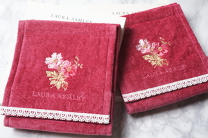 未使用品 LAURA ASHLEY ローラアシュレイ トイレ ペーパー ホルダーカバー ×2枚 薔薇 の 刺繍 バラ