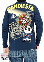 商売繁盛熊猫手ロングTシャツ◆PANDIESTA JAPAN ネイビーMサイズ 533202 パンディエスタジャパン パンダ 刺繍 和柄_画像1