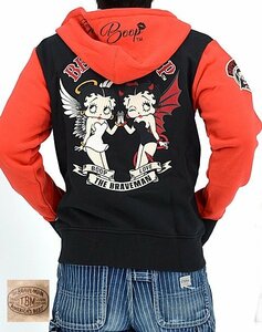 BR×BETTYコラボ 裏毛フルジップパーカー◆The BRAVE-MAN ブラック×レッドXXLサイズ BBB-2352 ブレイブマン ベティーちゃん 刺繍