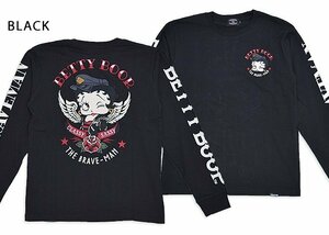 BR×BETTYコラボ OE天竺ロングTシャツ◆The BRAVE-MAN ブラックLサイズ BBB-2345 ブレイブマン ベティーちゃん 刺繍 長袖 バイカー