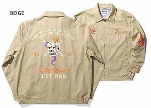 コットンベトナムジャケット「SKULL」 ◆HOUSTON ベージュＭサイズ 51270 ヒューストン ベトジャン 髑髏 スカル 刺繍 和柄 アメカジ