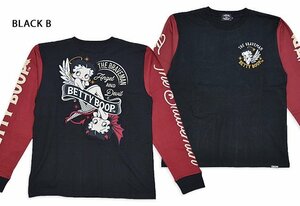 BR×BETTYコラボ 天竺ロングTシャツ◆The BRAVE-MAN ブラックB XXLサイズ BBB-2342 ブレイブマン ベティーちゃん 刺繍 長袖 バイカー