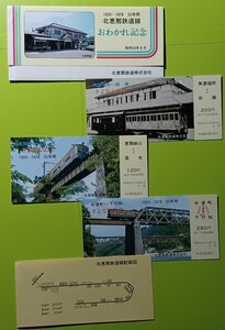 北恵那鉄道●【1924～1978 55年間　北恵那鉄道線　お別れ記念乗車券】●記念乗車券三枚、ケース、配線図・ダイヤの今昔 ●