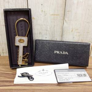 ●【MH-2133】中古品 PRADA キーリング 鍵モチーフ サフィアーノレザー 1PP050 元箱・ギャランティカード付属【レタパ・520円】