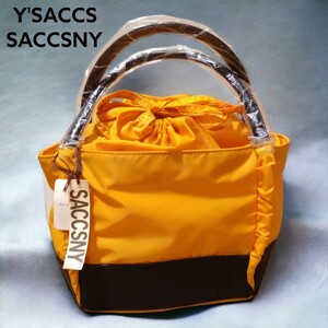 新品 未使用 Y'SACCS イザック SACCSNY Y'SACCS サクスニーイザック ナイロン & 本革 バッグ 手提げ 巾着 カートバッグ オレンジ 