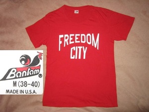 激安 即決！ USA製 FREEDOM CITY フリーダム シティー デカロゴ Tシャツ 赤 M シティ MADE IN U.S.A.