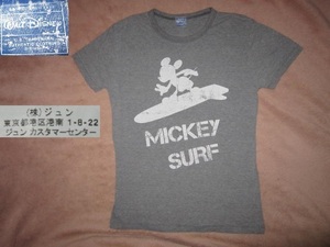 激安 即決！ Disney ディズニー ミッキーマウス サーフィン Tシャツ 灰 M　（株）ジュン サーファー SURF サーフ ミッキー