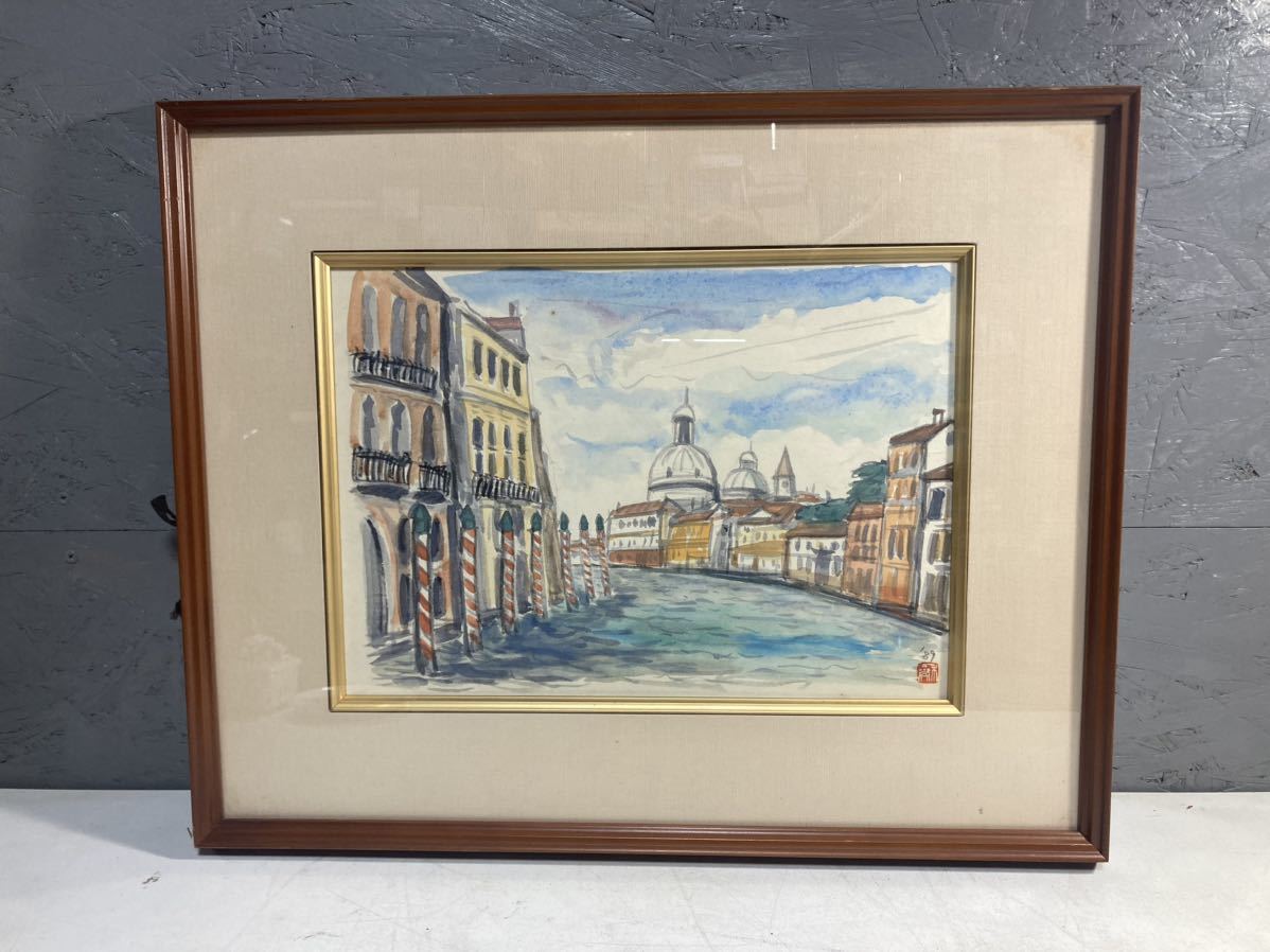 [2A14] Framed painting watercolor Kazuo Nakajima Italy Venice Venice natural landscape painting, painting, watercolor, Nature, Landscape painting