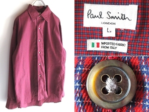 希少 80s-90sビンテージ Paul Smith LONDON ポールスミス ロンドン イタリア製生地使用 コットン チェック シャツ L レッド 赤 ネコポス可