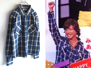 木村拓哉さん/亀梨和也さん着 M エム washed indigo check shirts 星/スター切り抜き インディゴチェックシャツ S ネコポス対応 キムタク着