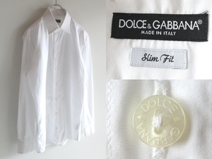 イタリア製 DOLCE&GABBANA ドルチェ&ガッバーナ Slim Fit コットン ドレスシャツ 15 3/4 40 ホワイト 白 ネコポス対応