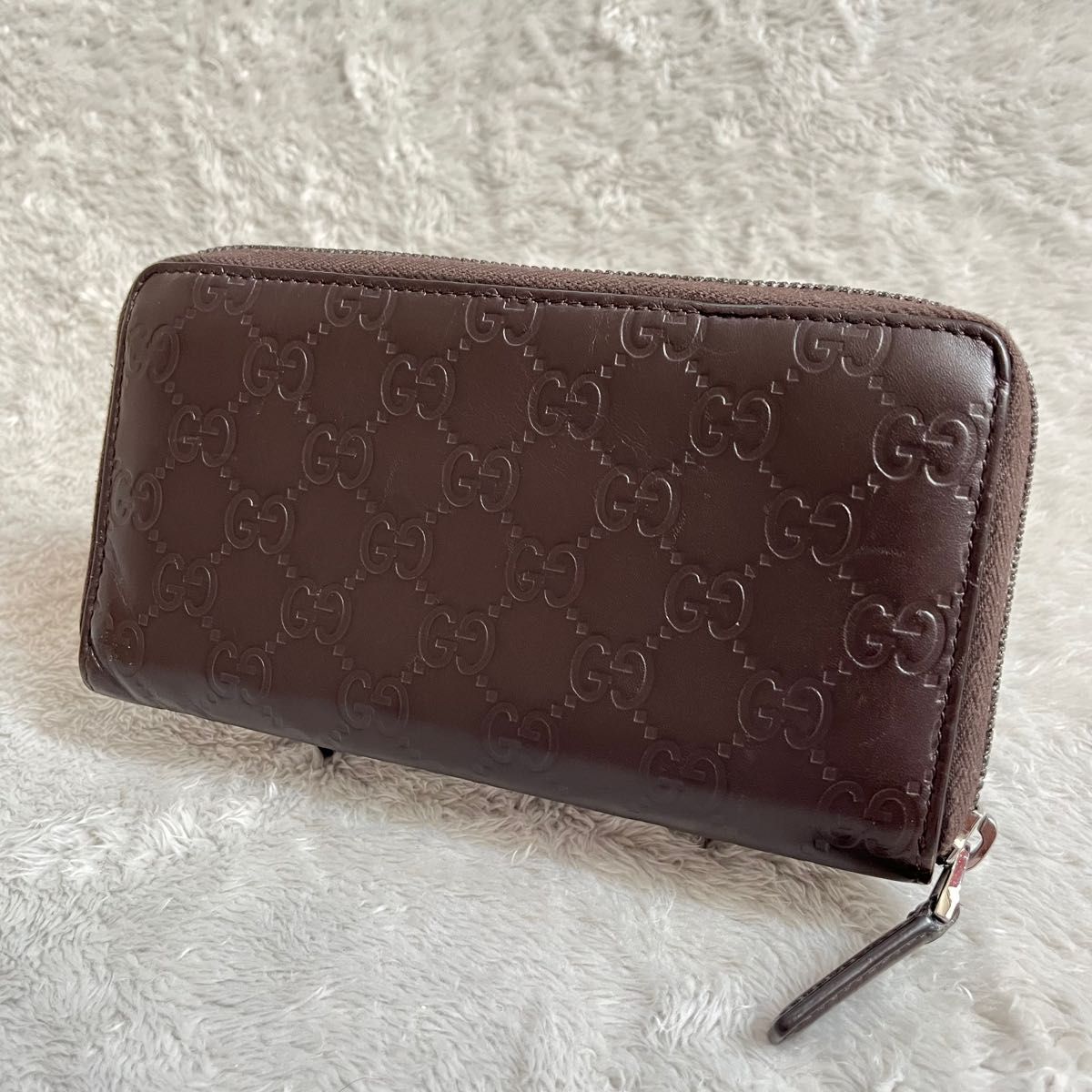 箱付き GUCCI グッチ シマ 長財布 財布 ラウンドファスナー 金具