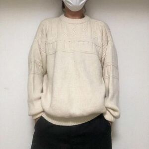 ビンテージ　イングランド製lakelana knitwearケーブルニットセーター　ガンジーセーターLフィッシャーマンセーター