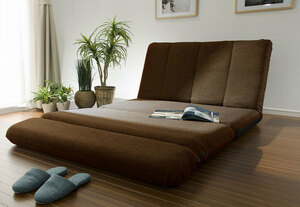 リクライニングできるソファベッド　布張り　ブラウン色　日本製