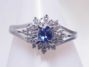 サファイヤ0.42ct ダイヤ0.22ct ファッション プラチナ リング 10号