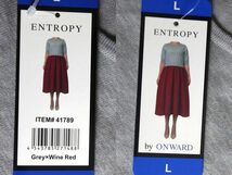 オンワード樫山 ENTROPY by ONWARD レディース ドッキングワンピース グレー×ワインレッド サイズL★送料520円★_画像3