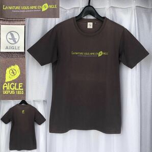 焦げ茶★エーグル ロゴプリント 半袖Tシャツ S★DARK BROWN カットソー LA NATURE VOUS AIME EN AIGLE プルオーバー レタード DEPUIS 1853