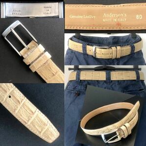 クロコ型押し★Anderson’s イタリア製 レザーベルト80 ホワイト ベージュ系★Genuine Leather Belt 革小物 MADE IN ITALY アンダーソンズ