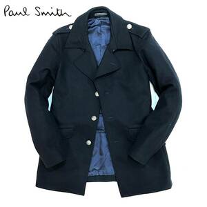 良品!!PS Paul Smith ポールスミス 283307 カシミヤ混 ウール 銀ボタン コート(XL) チャコールネイビー メンズ アウター Pコート