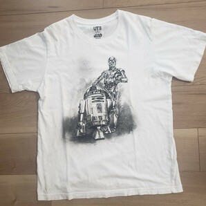 メンズ Mサイズ STAR WARS スターウォーズコラボ R2-D2 C-3PO グラフィックUT 綿100 半袖 Tシャツ ホワイト 送料無料 男女兼用 