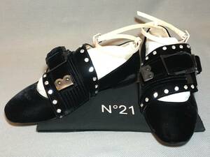 10万 新品 N21 N°21 ヌメロヴェントゥーノ ベロア ラインストーン ベルト シューズ 37 靴 パンプス 黒 ベルベット