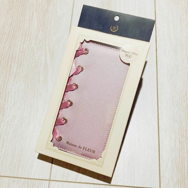 メゾンドフルール★新品 iPhone13pro ロゴ リボン レース iPhone ケース ピンク